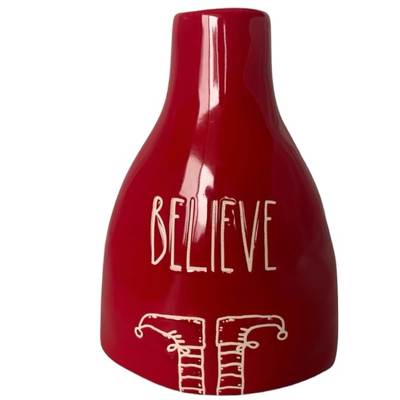Rae Dunn By Magenta Red Believe Vase w/Elf Feet - Picture 1 of 5